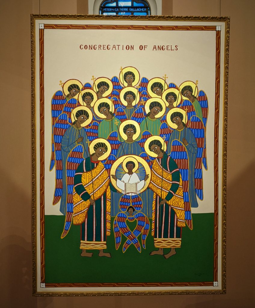 An icon with angels surround the child Jesus.