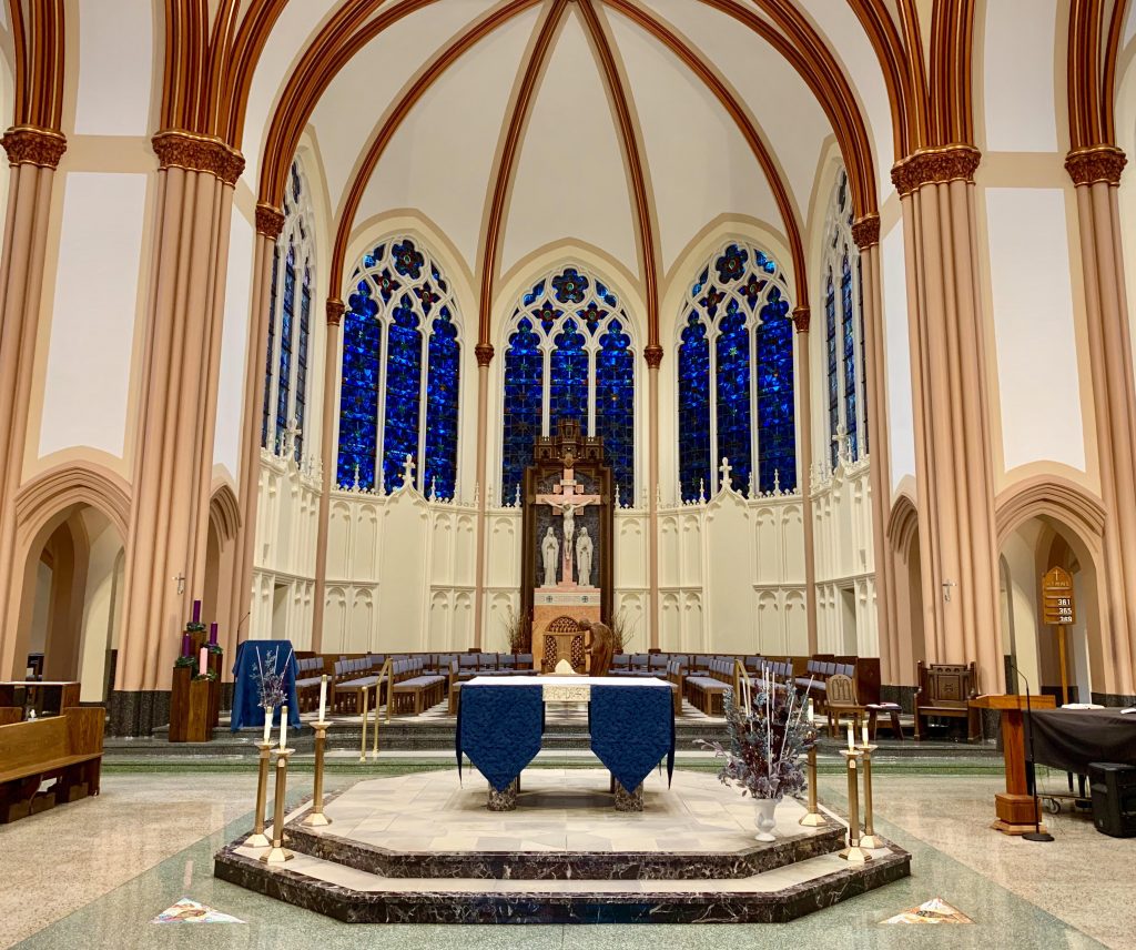 A wide shot of the altar